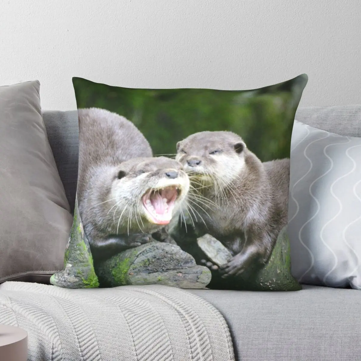 

Otters Yawning Square Pillowcase Polyester Linen Velvet Printed Zip Decor Throw Pillow Case Home Cushion Case