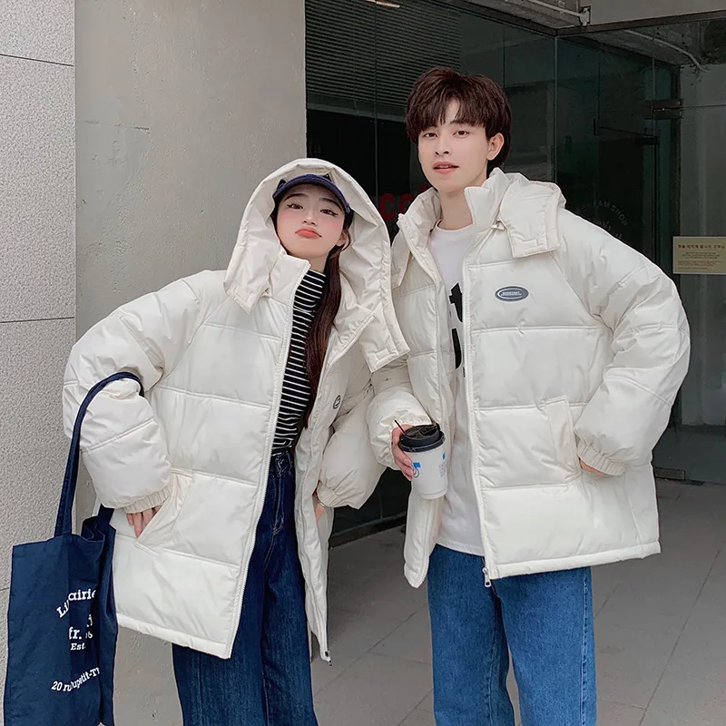 GRELLER 2022 New Cotton Padded Short Parkas Removable Hooded Down Winter Jacket Women Thick Warm Coat Clothes Lover's Outerwear