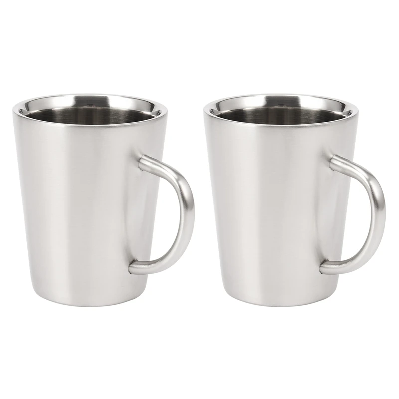 

2X 340 Ml Stainless Steel Copper Plated Coffee Cup Double Layers 304 High Temperature Resistance Milk Tea Mug Silver