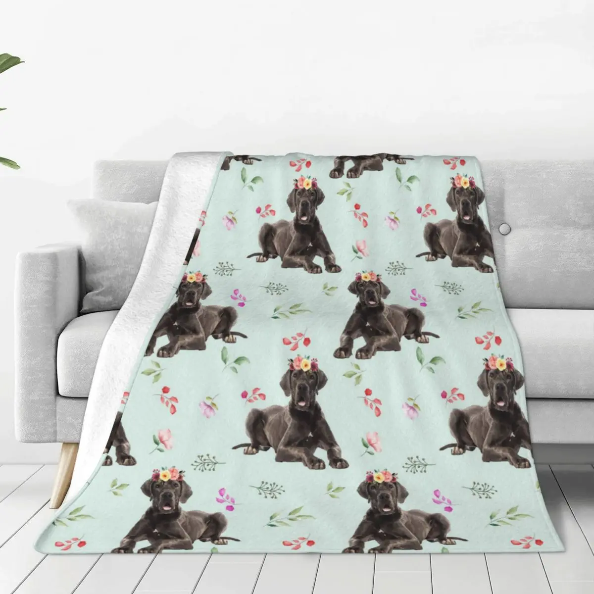 

Great Dane Plaid Cartoon Blankets Sofa Cover Flannel Winter Animal Dog Collage Warm Throw Blankets for Bed Office Bedding Throws