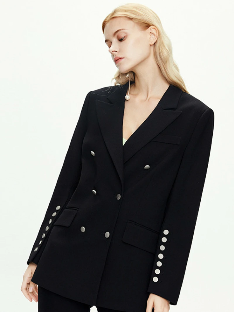 Autumn Winter Women Small Suit European Long Double Breasted Fashion Counter Suit Temperament Jacket