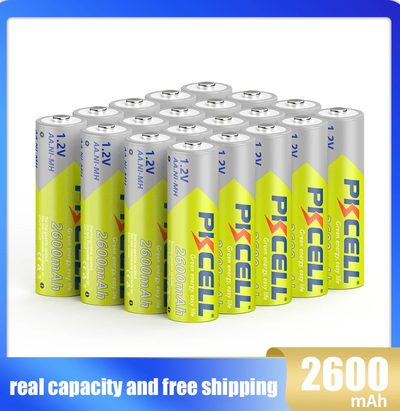 20 шт./лот Pkcell AA 2600 мАч NIMH AA Аккумуляторная батарея 1,2 в aa Аккумуляторы с 1000 циклом для фонарика и 5 шт. аккумуляторных батарей