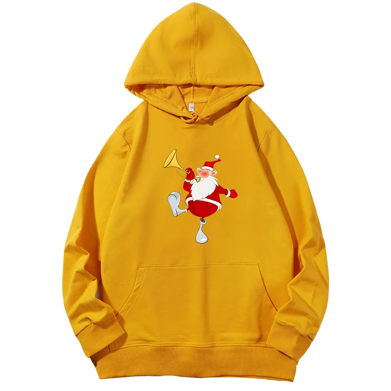 Cute Santa Claus Jazz Trumpet graphic Hooded sweatshirts christmas sweatshirt woman cotton Spring Autumn womens top clothing