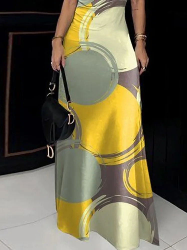 Женское облегающее платье Freeacy с принтом вечернее плиссированное в пол без