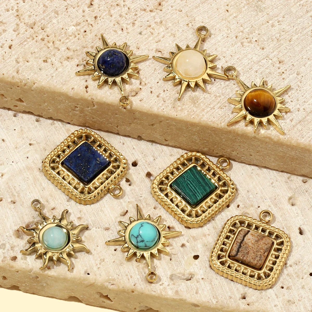 3 шт./лот французское солнце натуральный камень нержавеющая сталь подвески