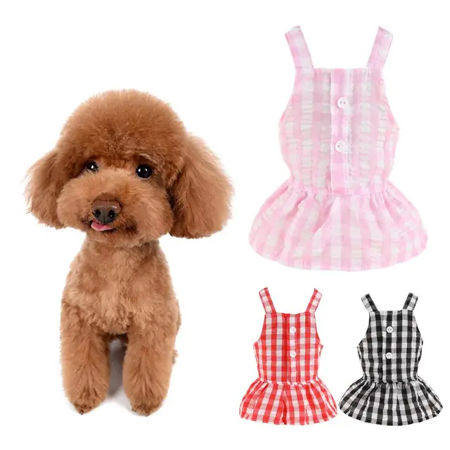 Pet Dress Pet Garment Decor Plaid Pattern Sleeveless Friendly to Skin Non-Irritation Easy-wearing Decorative Polyester Cat Dog 1