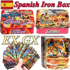 Железная коробка с испанской вспышкой, золотые металлические игровые карты покемон Пикачу, держатель емкостью 60, карты покемонов, хранилище для наушников