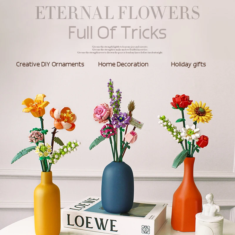 Романтический букет цветов строительные блоки Moc хризантемы розы модель кирпичи