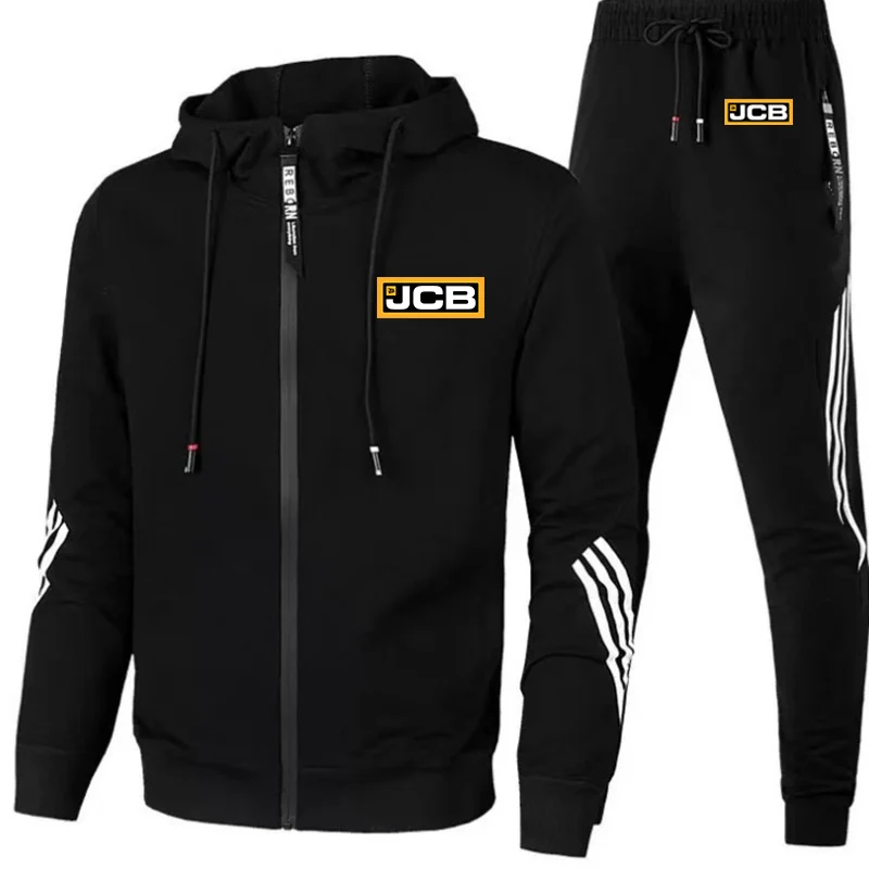 

2022 Midnite Star Excavator Jcb Mens Fashion Zipper Hoodie Sportswear Male Stripe Casual Tracksuit Sport Suits+Pant 2Pcs Sets