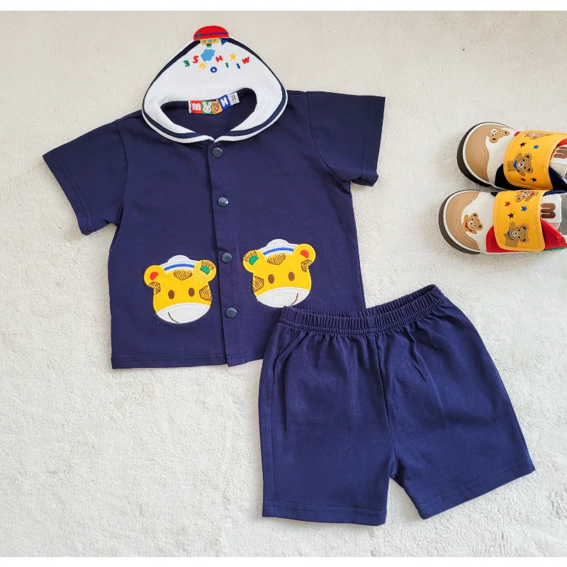 

Japanese Navy Collar Pants Sets Boys and Girls Two Piece Cute Tops Short Sleeve Shorts Children's Sets Baby Girl Set Ropa Roupas