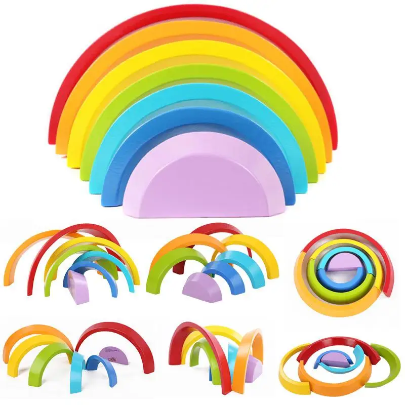 

Wooden Rainbow Blocks Wood Stacking Toys Grimms Rainbow Wood Building Blocks Colorful Rainbow Kids Montessori Educational Toy