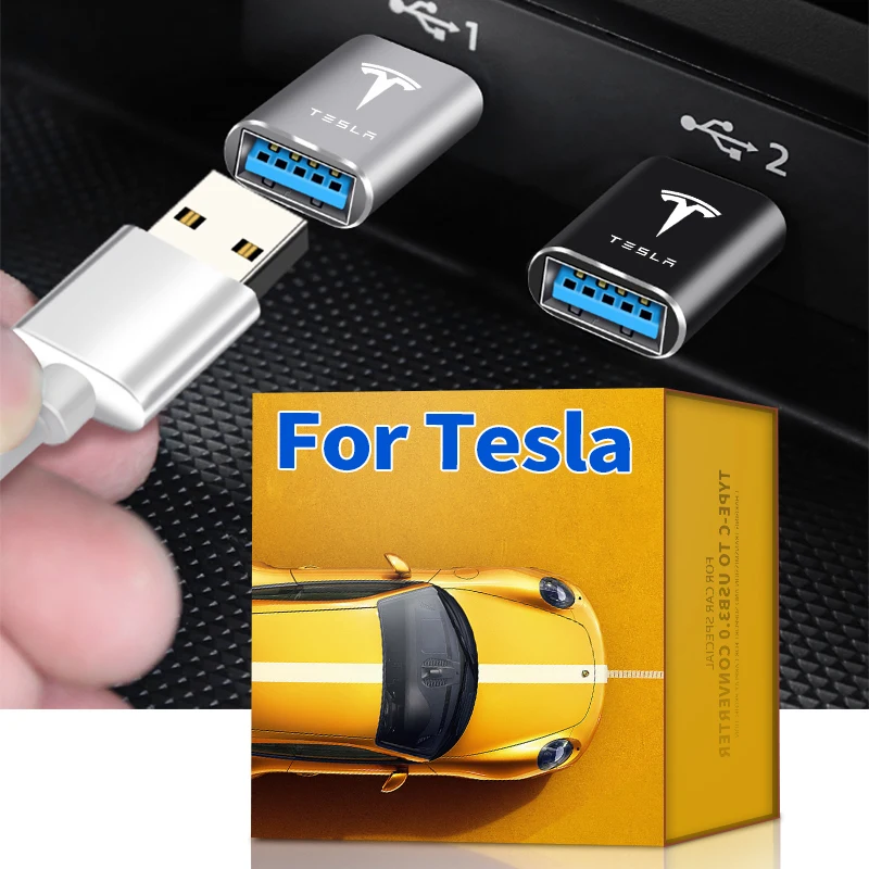 Автомобильный адаптер с эмблемой типа C на USB, коннектор OTG, конвертер для Tesla model 3, модель X, Y, модель S ROADSTER 2023, товары для автомобилей с логотипом