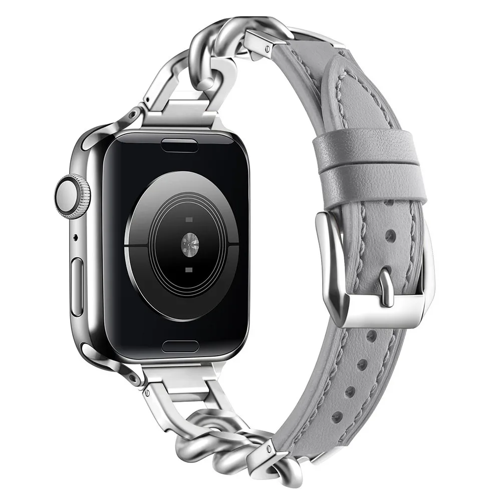 

Watchband for Apple Watch Band 49mm 45mm 44/42mm Metal+leather Strap for IWatch Series 8 7 6 5 SE 4 3 2 38mm 40/41mm Replaceable