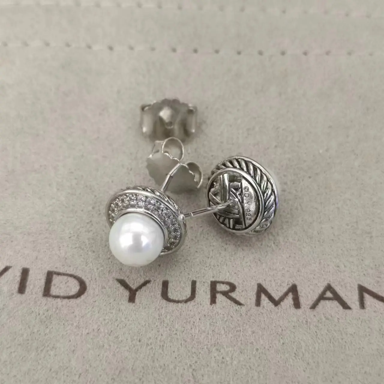 David Yurman Gold Hook Twisted Wire Buckle Pearl Earrings in Sterling Silver With 14K Yellow PlatedPlated