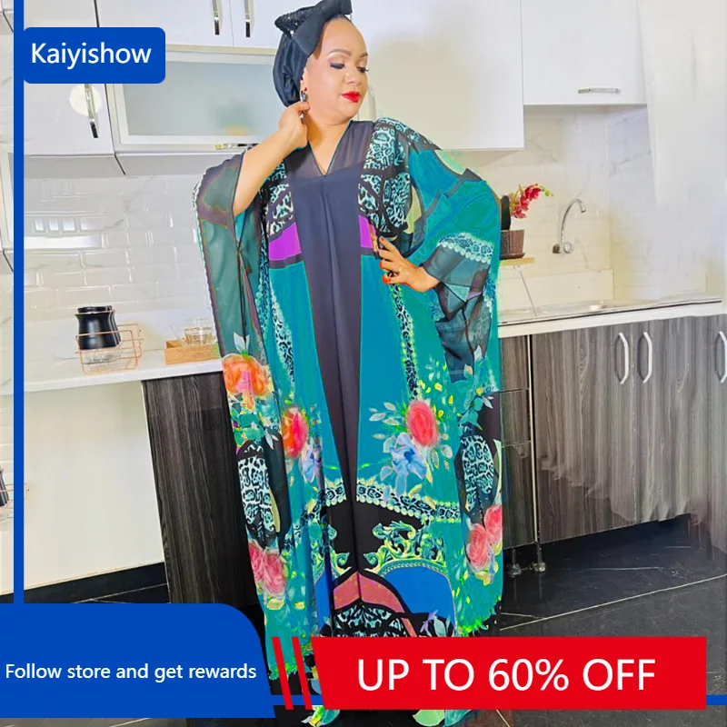 

Plus Size African Party Dresses for Women 2023 New Summer Print Africa Clothing Muslim Kaftan Chiffon Maxi Long Dress