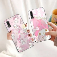 my melody cute cartoon rabbit phone case tempered glass for huawei p30 p20 p10 lite honor 7a 8x 9 10 mate 20 pro