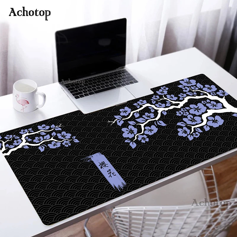 

Japanese Art Sakura Mouse Pad Black Mousepad Pink Mouse Mat Gamer Carpet Office Table Mats Company Rubber Desk Mat 90x40cm XXL