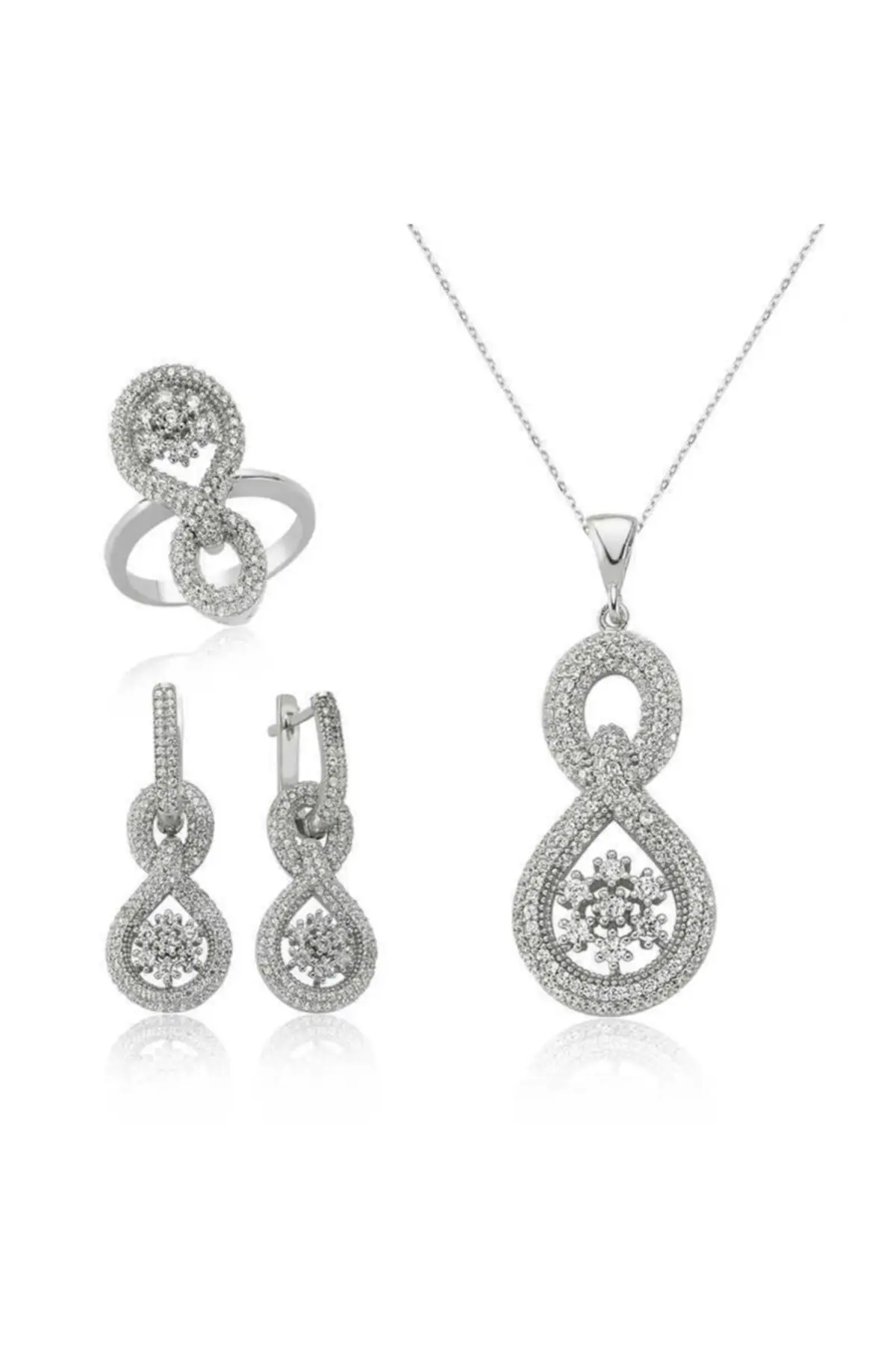 

Women's Silver Infinite Snowflake Set, earring pendant ring