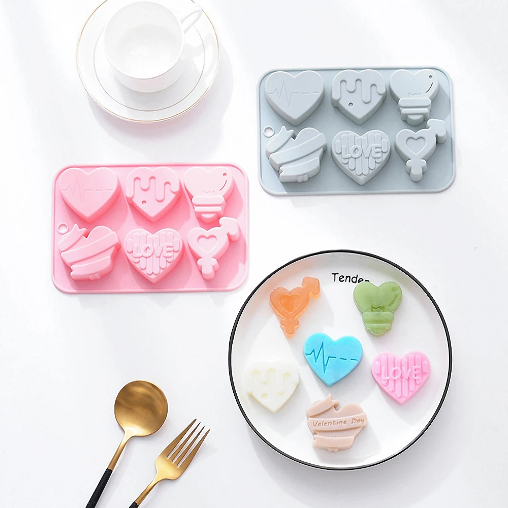 

6 Cavities 3D Different Heart Shape Silicone Cake Mold Fondant Chocolate Cupcake Dessert Cake Decorating Tools Kitchen Bakeware