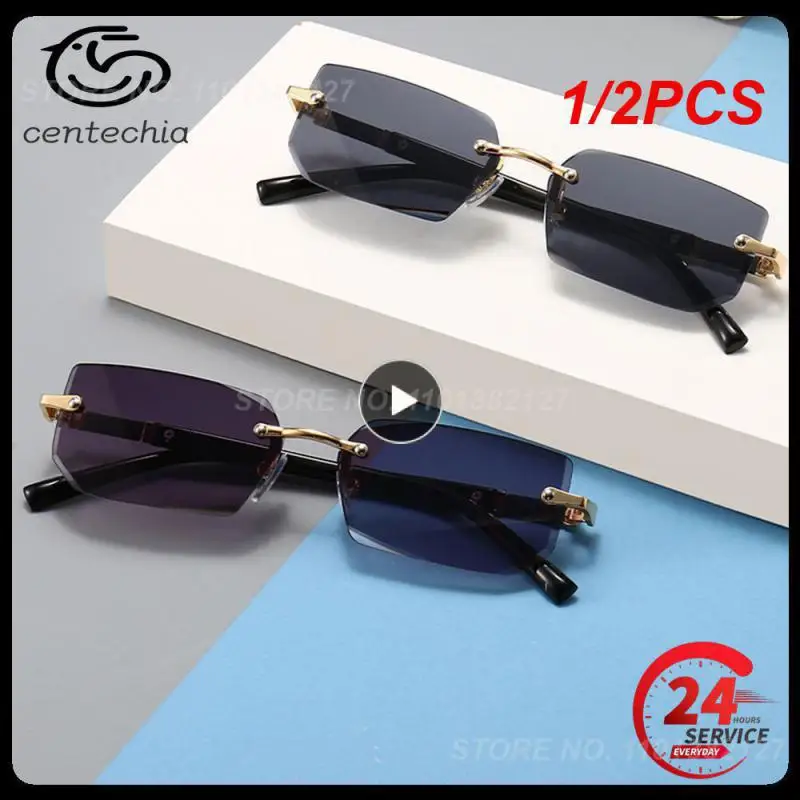 

1/2PCS Trendy Punk Rimless Rectangle Sunglasses Men Women Fashion Shades UV400 Driving Sun Glasses Frameless Gradient Eyewear