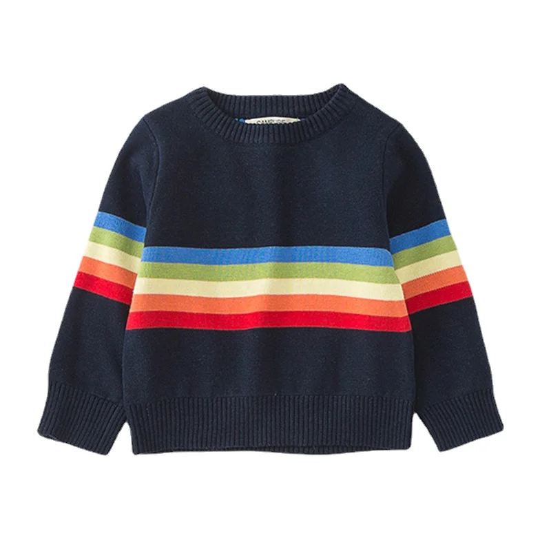 

2022 Kids Baby Boys Girls Chromatic Stripe Pullover Sweaters Autumn 1-6Yrs Baby Boys Girls Long Sleeve Knit Children's Sweaters
