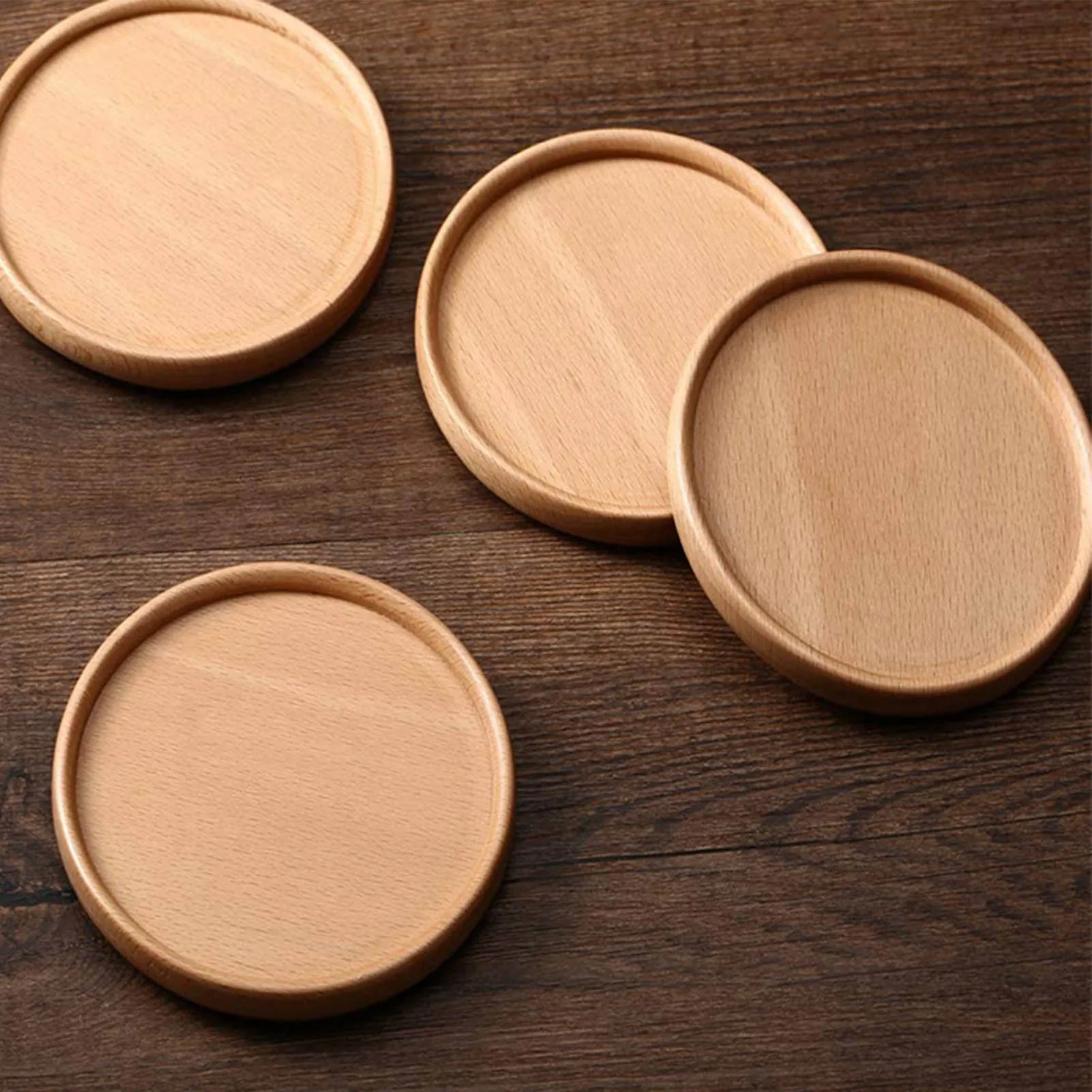 

4pcs Wooden Coasters Placemats Decor Round Heat Resistant Drink Mat Coasters Home Table Tea Coffee Cup Pad Kitchen Supplies