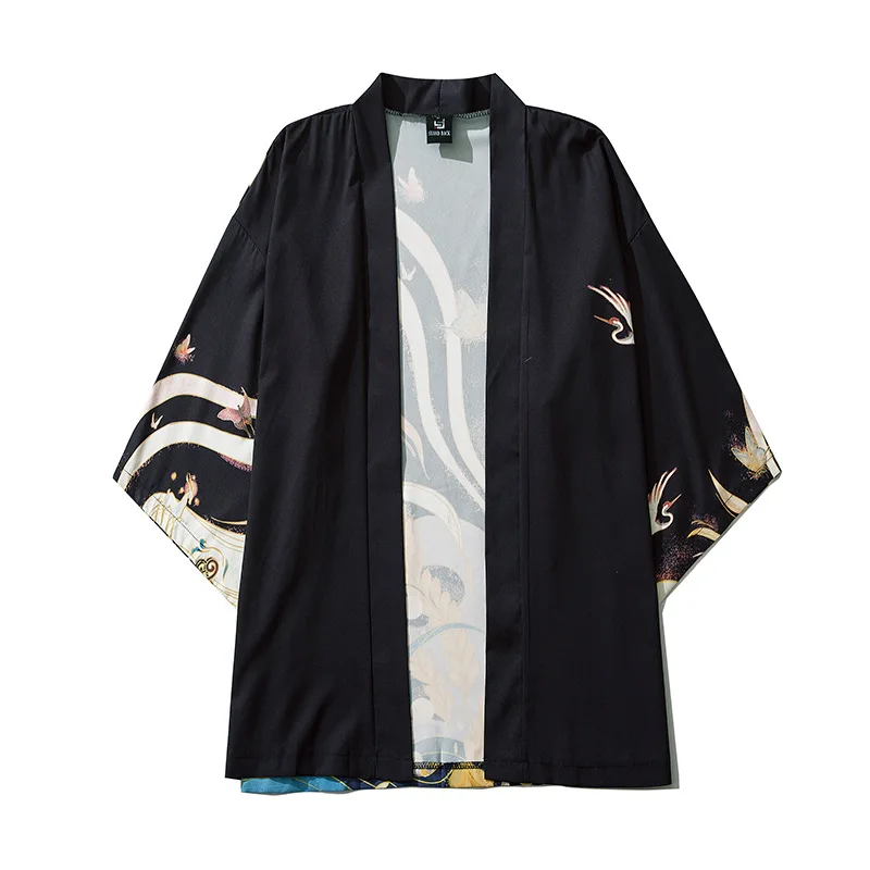 M-XXL Spring Summer New Men Rayon Kimono Robe Bling 3/4 Sleeve Cardigan Shirts Print Casual Loose Chinese Home Bathrobe