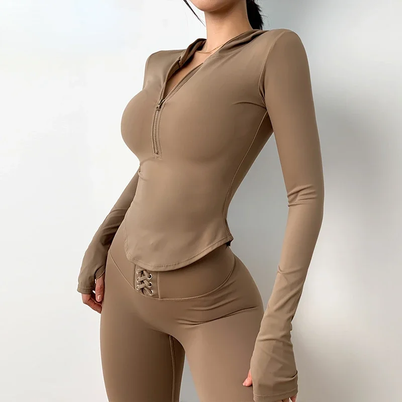 

Новая эластичная куртка для бега и йоги, облегающий Топ, пальто, женская спортивная куртка, спортивные женские колготки с длинными рукавами для спортзала, толстовка на молнии