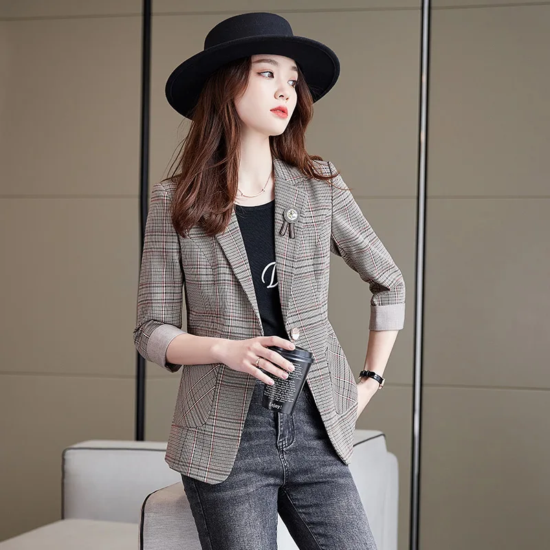 Клетчатый маленький костюм женская верхняя одежда новинка 2024 корейская мода