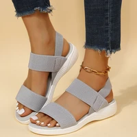 2022 new women fashion comfortable stretch casual sandals solid color open toe ladies wedge sandals females summer beach sandals