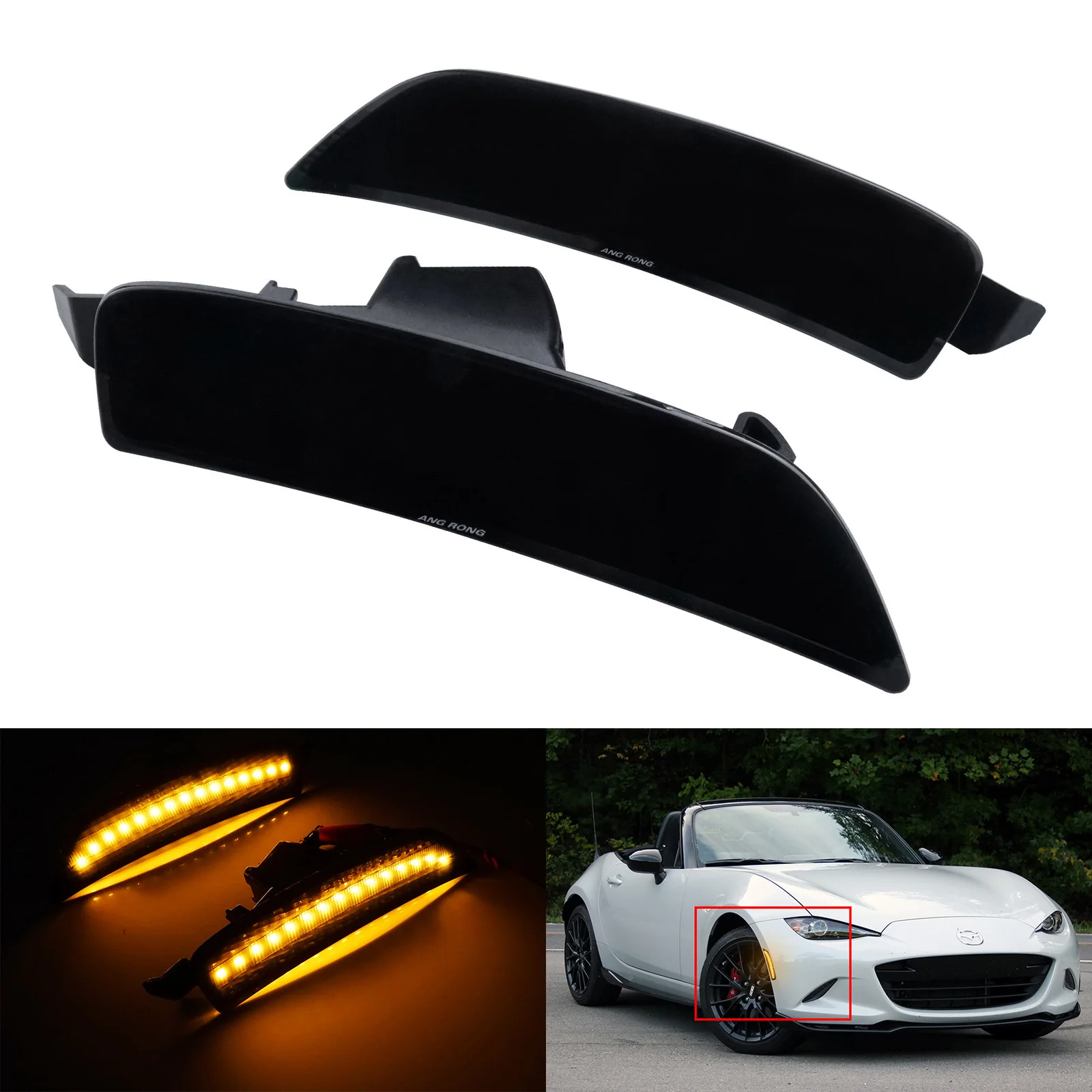 

Pair Smoked Lens LED Front Side Marker Amber Light Lamps For Mazda MX-5 Miata 2016-up