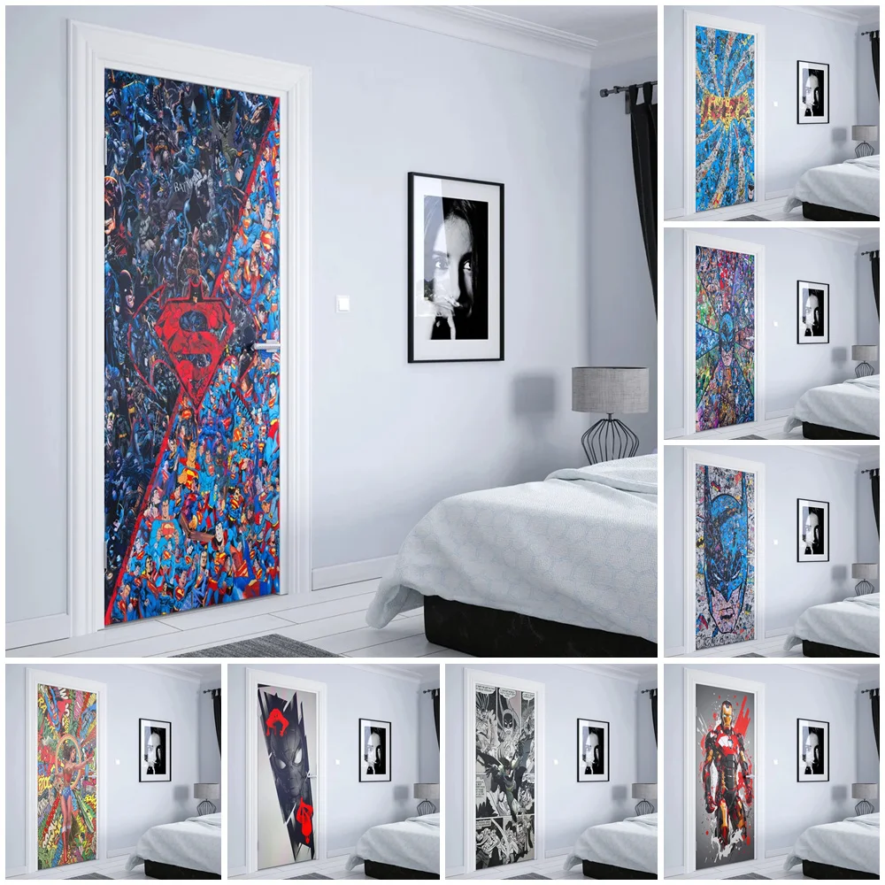 Персонажи фильма Marvel Бэтмен Железный человек Тор Человек-паук HD дверная наклейка