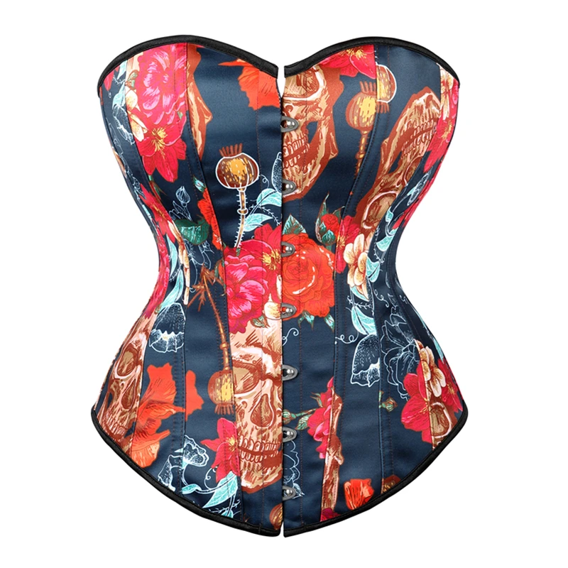 Sexy Overbust Corset Tops For Women Flower Print Gothic Burlesque Lingerie Corselet Fashion Vintage Style Corset Plus Size