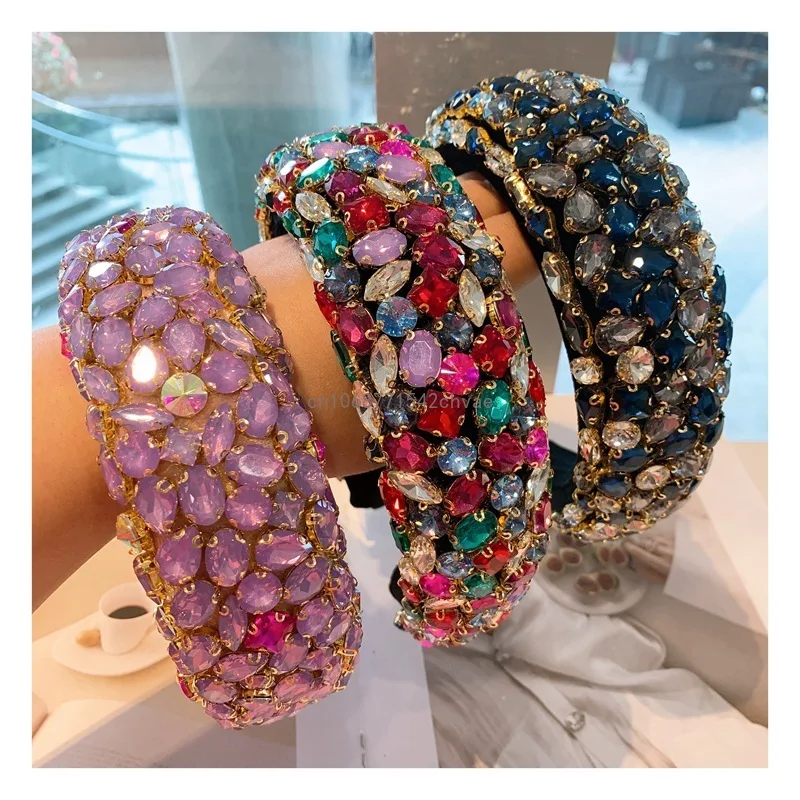 

European and American Baroque Full Rhinestone Headband Women Shiny Short Hair Lolita Thickened Sponge Hair Hoop Headwear
