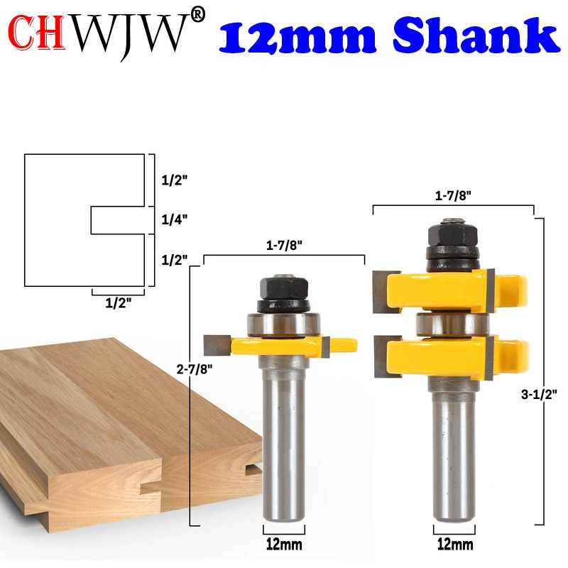 

CHWJW 2PC 12mm shank Tongue & Groove Router Bit Set - Large StockWoodworking cutter TenonCutter for Woodworking