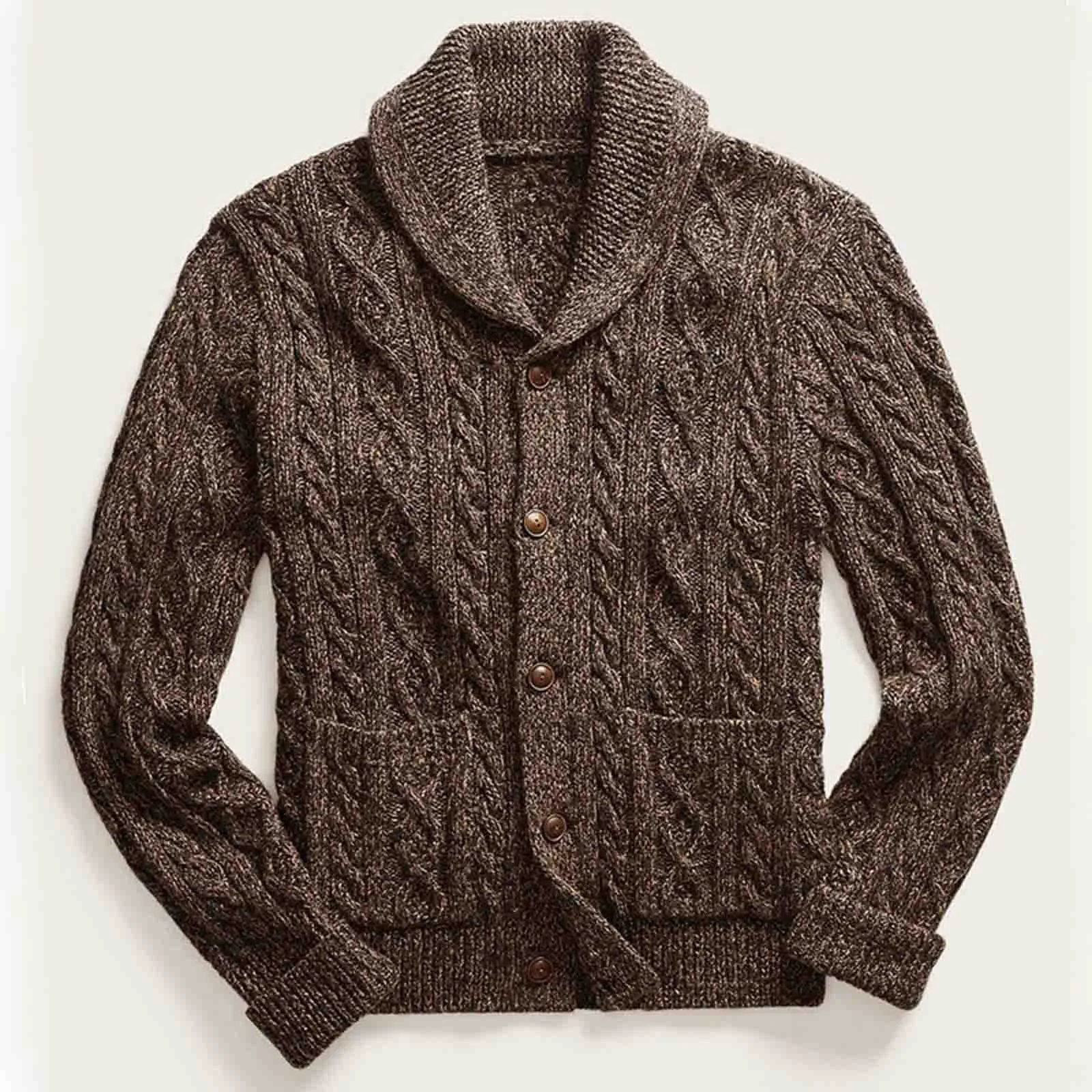

Men's Autumn And Winter Coat Camouflage Fashion Striped Retro Trend Long Sleeve Knit Sweater Thermal Loose Coat