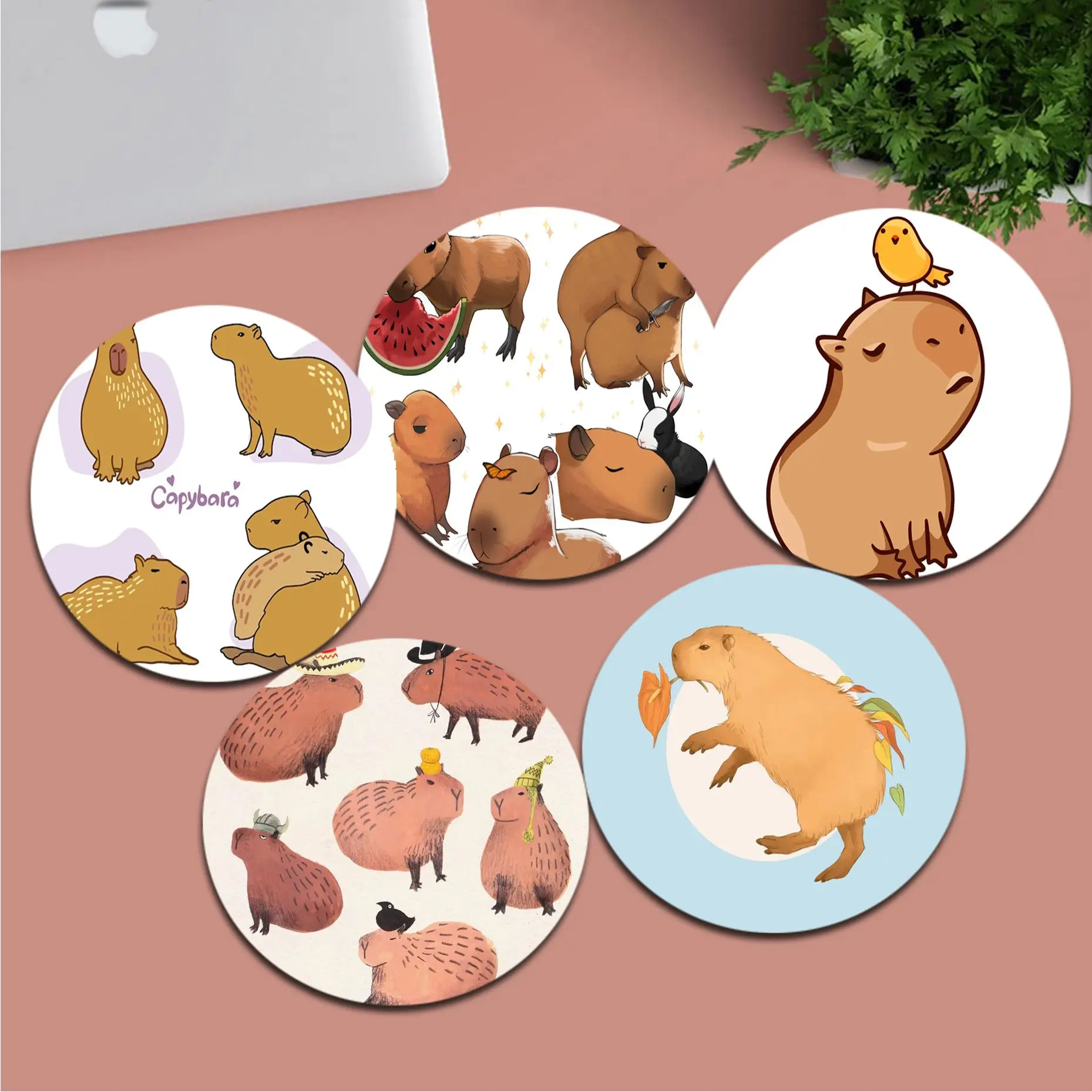 

Capybara Animation Round Keyboard Mat Table Mat Students Cabinet Gamer Desktop Mousepad Cup Mats Office Desk Accessories