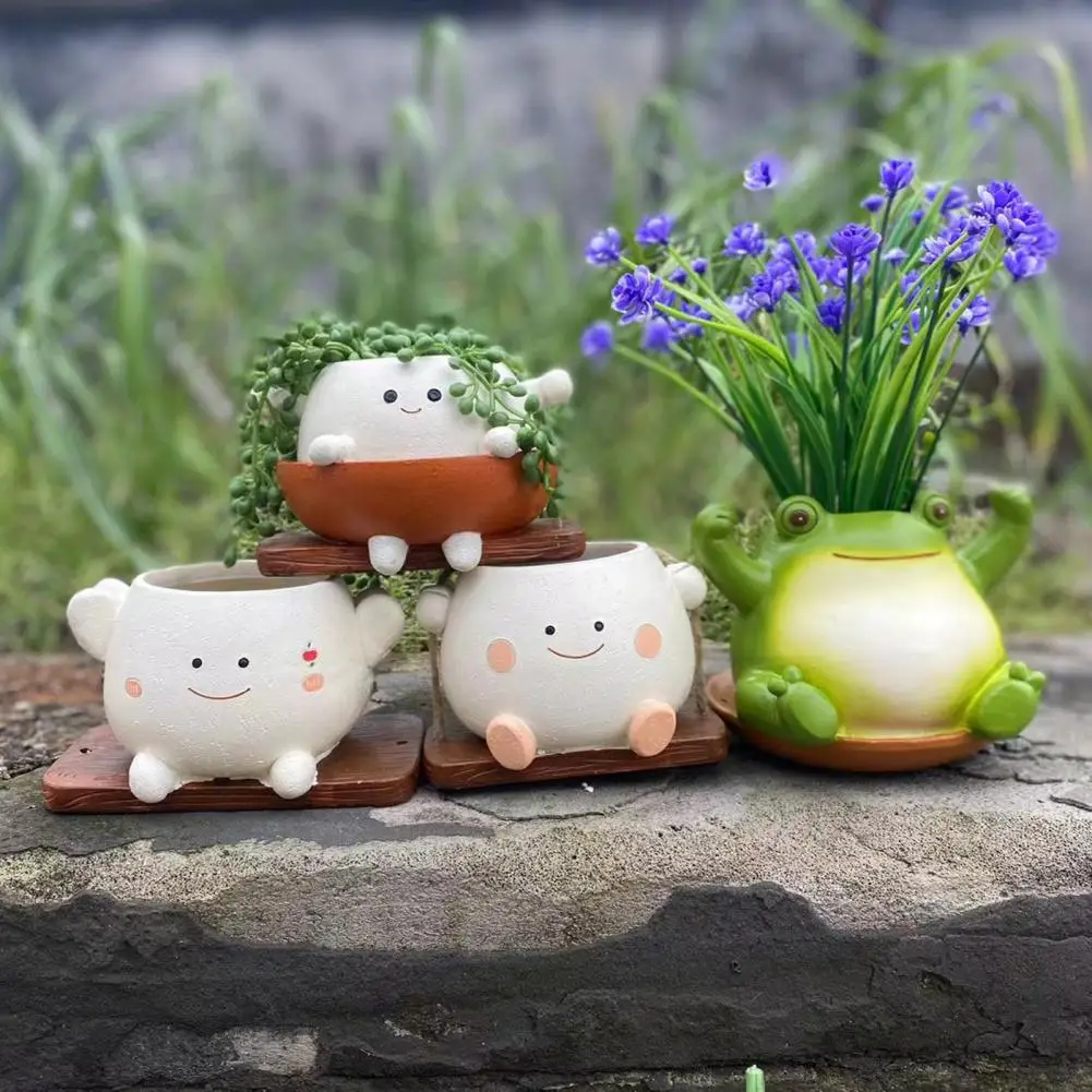 Горшок для горшка с улыбающееся лицо фигурка из смолы овощ трава цветочный