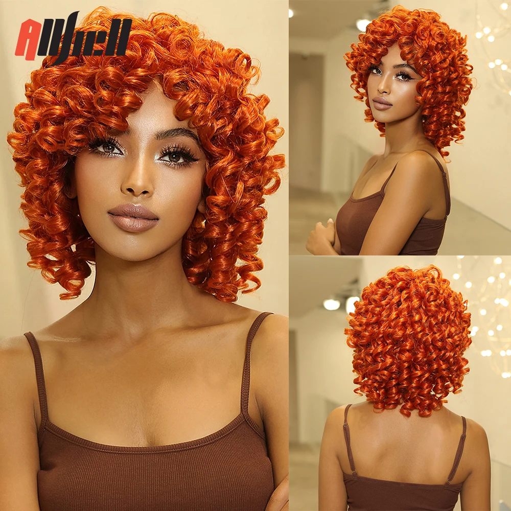 

Короткие синтетические парики с глубокой волной, оранжевый кудрявый парик из натуральных волос с челкой для чернокожих женщин, повседневный косплей, модный парик, термостойкий