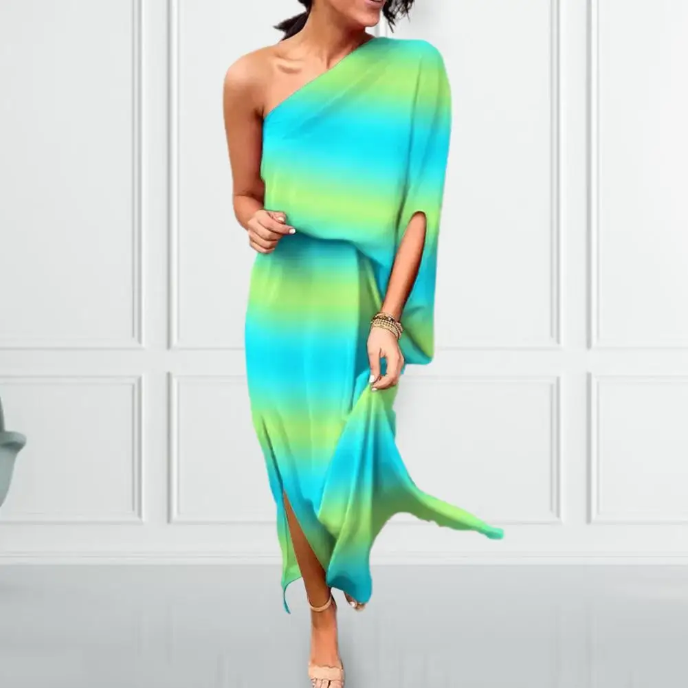 

Popular Party Dress Loose Type Pullover Banquet Dress Gradient Color High Split Prom Dress