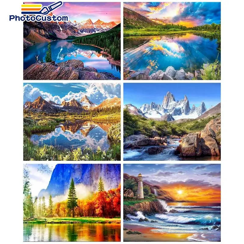 

PhotoCustom Pictures By Number Snow Lake Kits Oil Painting By Numbers Scenery Drawing On Canvas HandPainted Home Decor Art Diy G