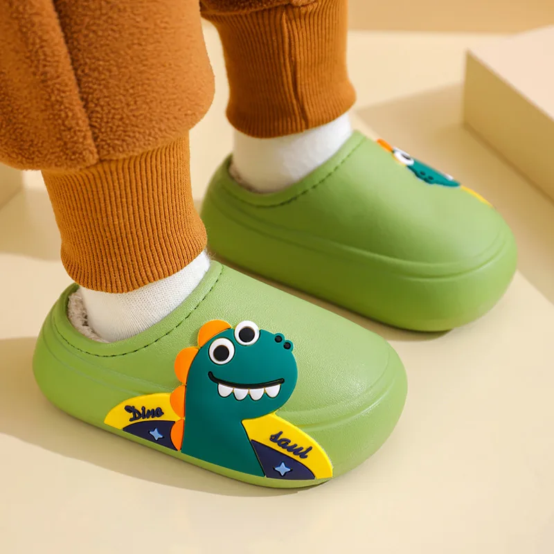 

Children Cotton Slippers for Boys Non-slip EVA Waterproof Cute Cartoon Dinosaurs Rabbits Baby Fashion Girls Indoor Winter Shoes