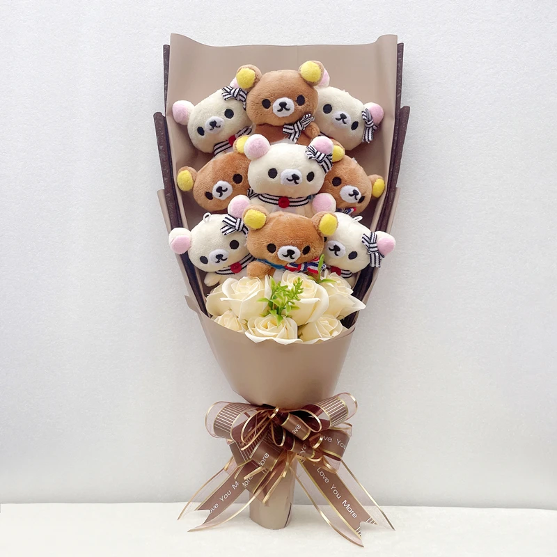 

Cute Teddy Bear Bouquet Stuffed Animal Plush Toy Lover Rilakkuma With Graduation Soap Flower Bouquet Valentine's Day Gifts