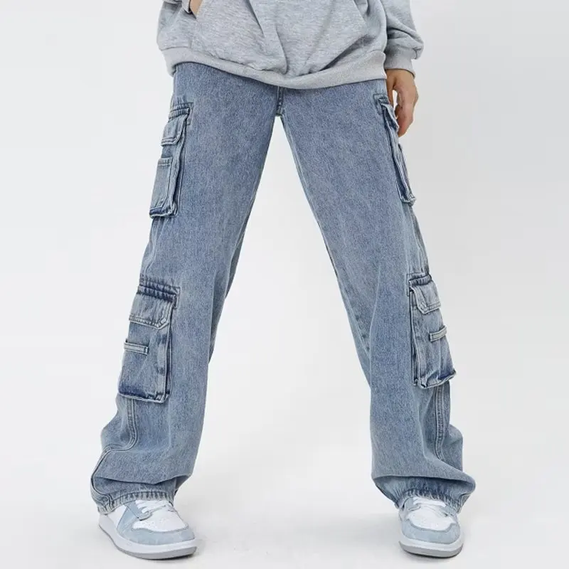 Женские винтажные джинсы Y2K уличные прямые комбинезоны в стиле хип-хоп с широкими