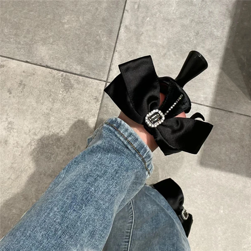 Sexy Pointed Toe Women Pumps Hollow Out Prom Dress Shoes Black Bowknot Design Ladies High Heels Fashion Stiletto Summer Sandals