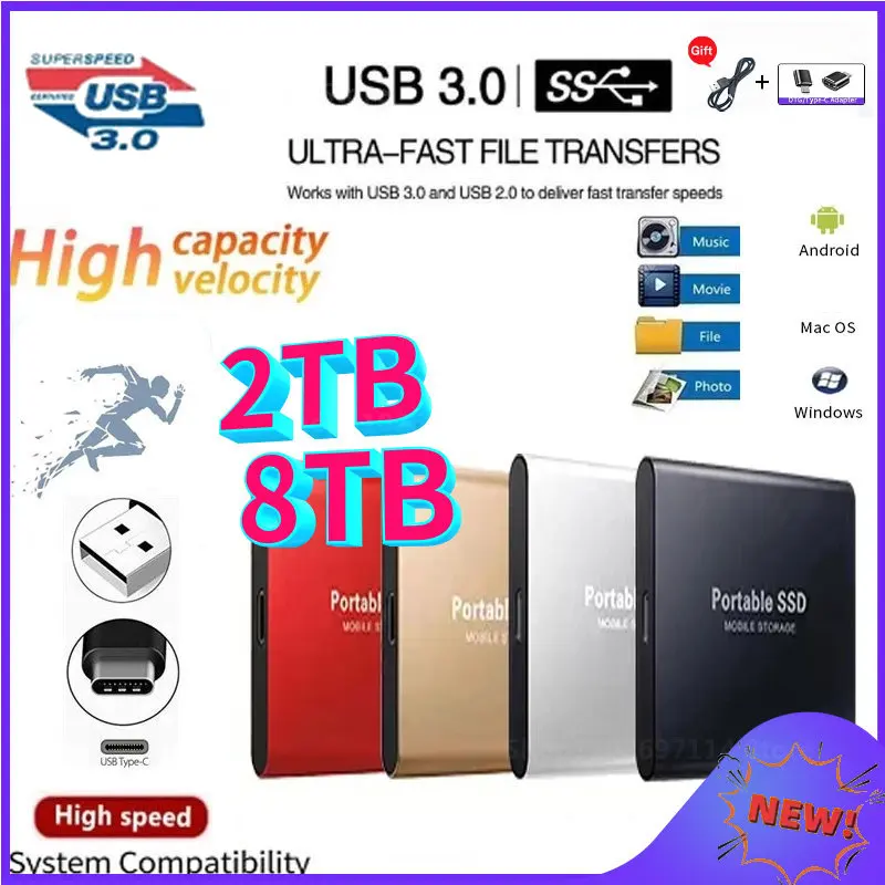 Ssd External Hard Drive 2TB High-capacity Solid State Drive 4TB External Storage Devices Type-C for Laptop/PC Hd Externo 2 Tb