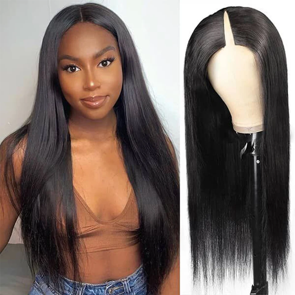 V Part Wig Straight Human Hair Wigs U Part Glueless Wigs For Women Bone Straight V Part 150% Density Remy Human Wigs Cheap Wig