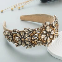 vintage coffee crystals pearls headband baroque style hair jewelry white wedding headband crown dress party headpiece diamond