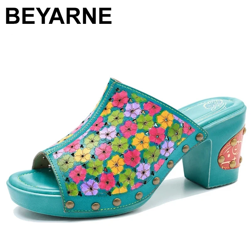 

Босоножки женские в этническом стиле, из натуральной кожи, на квадратном каблуке 2023 см