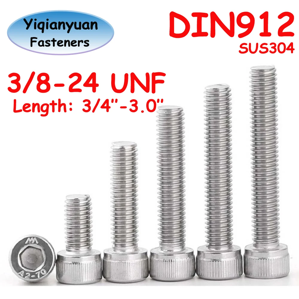 

Yiqianyuan 3/8-24 Резьба UNF DIN912 SUS304 Шестигранная головка из нержавеющей стали Болты с накаткой и головкой Винт с шестигранной головкой Полная резьба